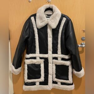 Abercrombie & Fitch Black Faux Fur Vegan Leather Coat
